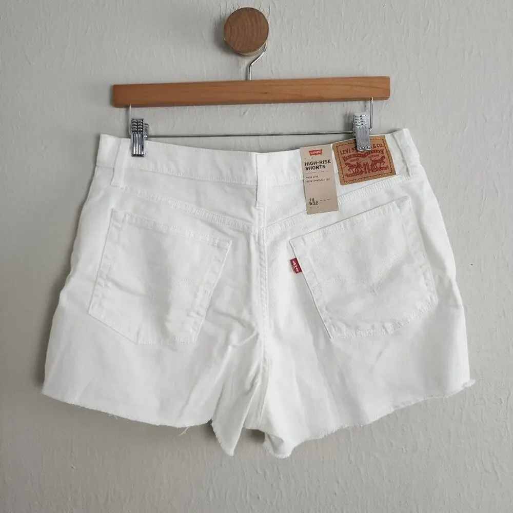 NWT Levi's High Rise Shortie White Denim Cut Off Distressed Shorts 32 14 - Picture 5 of 11